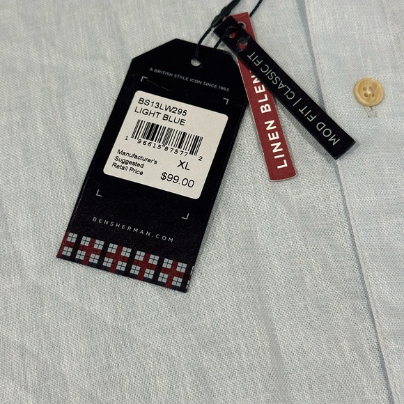 Ben Sherman Linen Blend Button Down Shirt Light Blue Men’s Size XL NEW WITH TAGS - Picture 2 of 6